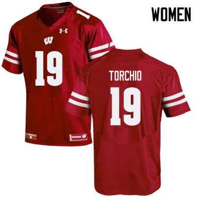 Women's Wisconsin Badgers NCAA #19 John Torchio Red Authentic Under Armour Stitched College Football Jersey WY31J27SD